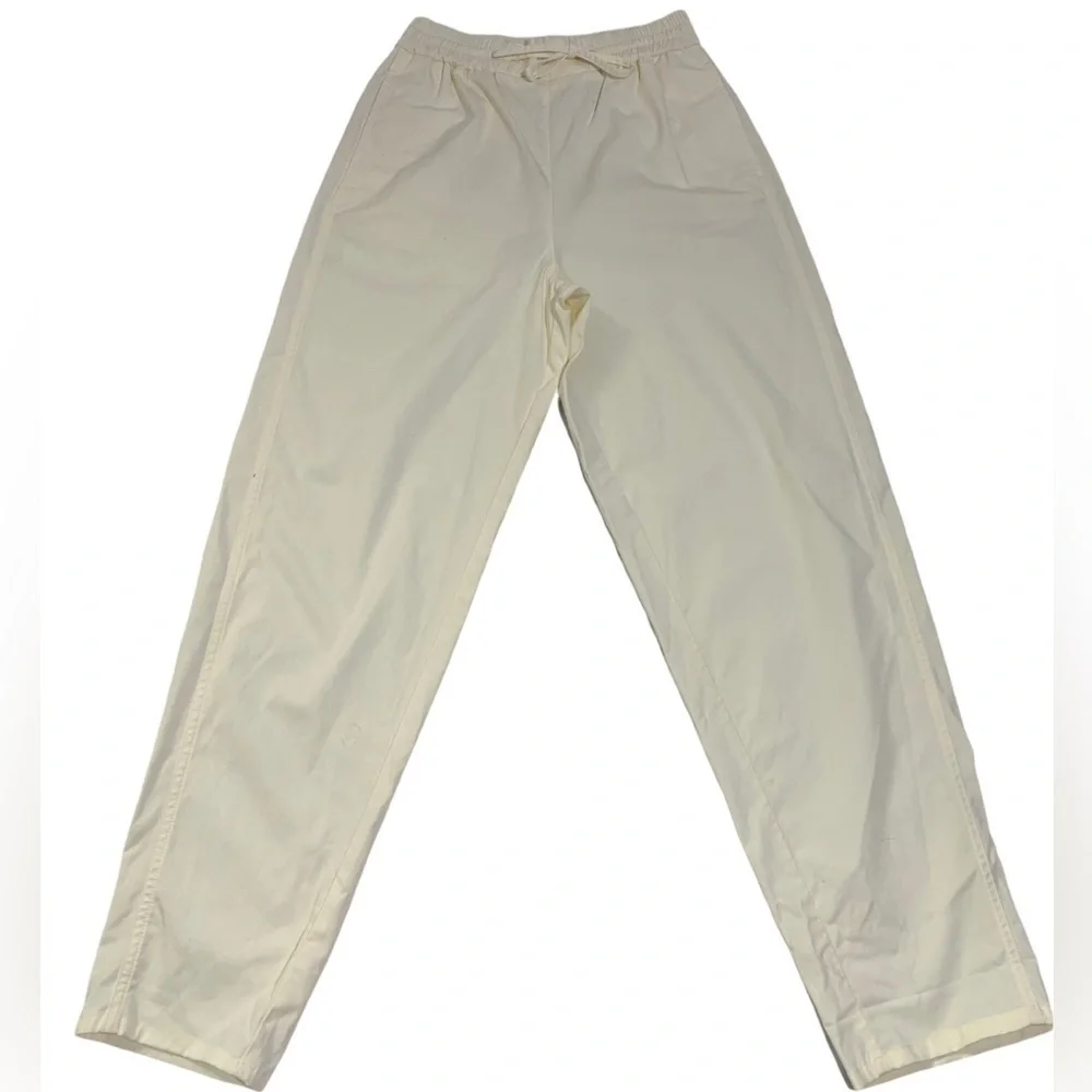 COS Linen Tie Waist Straight Leg Pants Side Slit Pocket Minimalist Neutral Sz 4